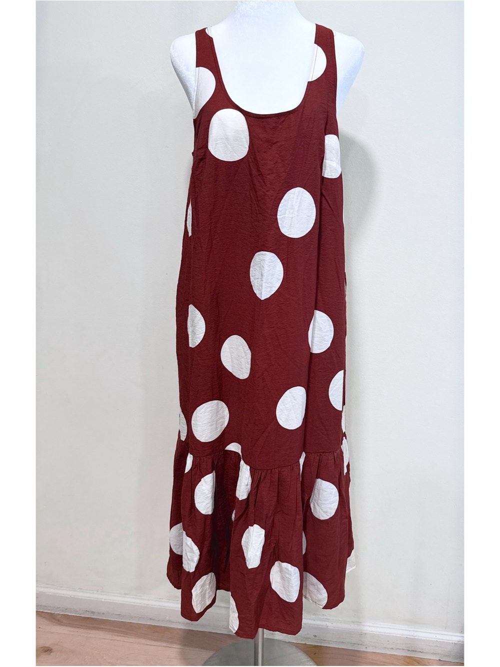 Anthropologie Michaela Flounced Polka Dot Midi Dress Brown Size Medium - Picture 2 of 10